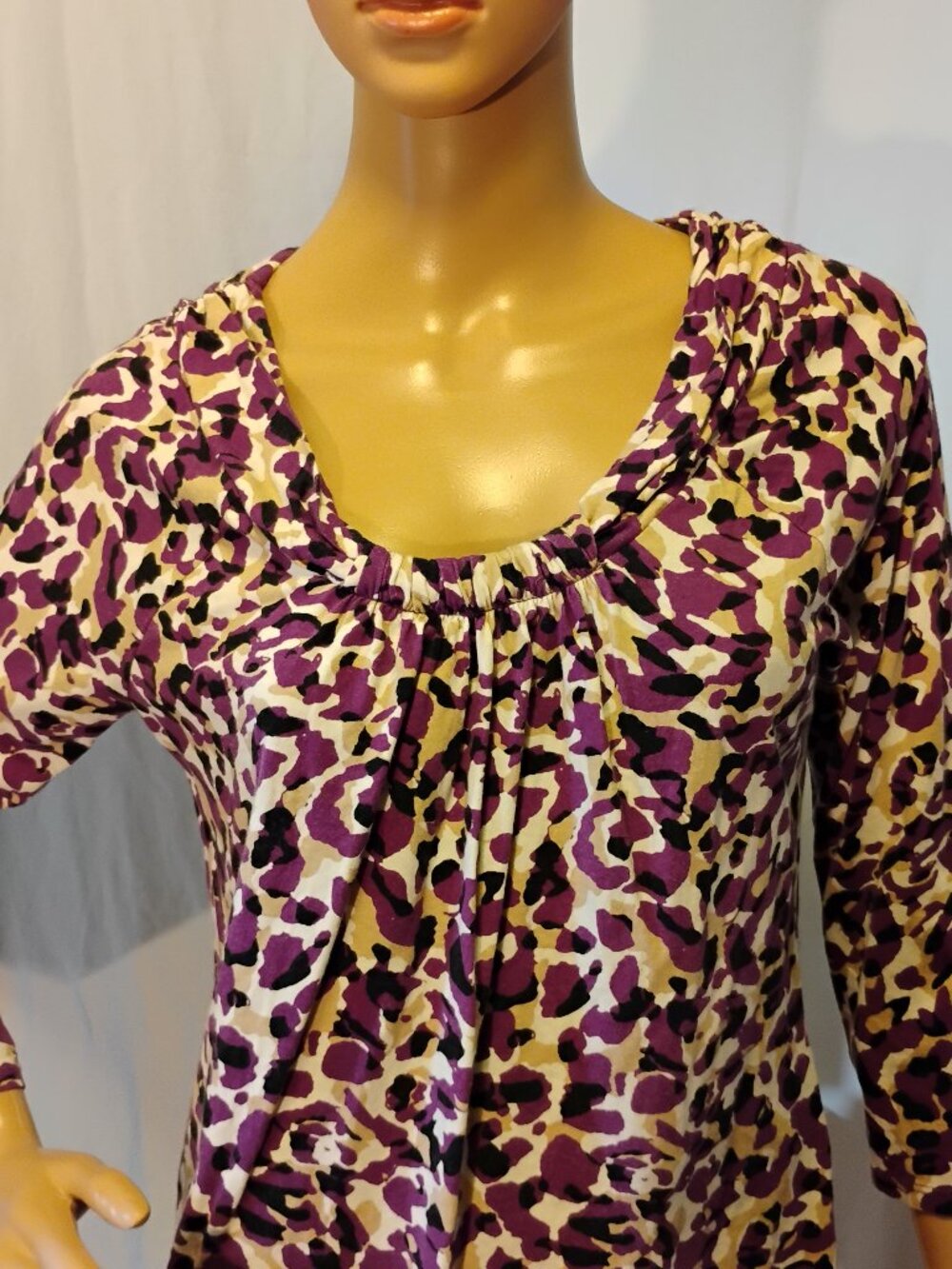 Dana Buchman | Purple Black & Tan Animal Print Top | Small | Like New